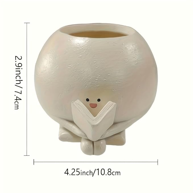 Cute Resin Planter Pot with Book Reading Design ā 4.25 Inch Succulent Pot for Desk, Shelf or Office Decor ā Small Indoor Plant Container | No Plants or Floral Included