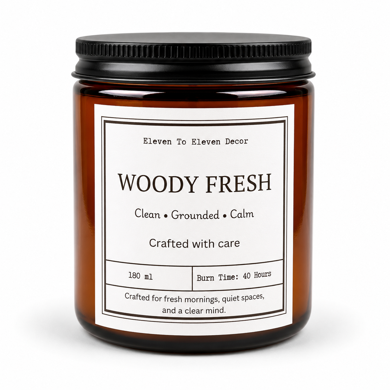 Soy Wax Scented Candle Amber Glass Jar: Woody Fresh