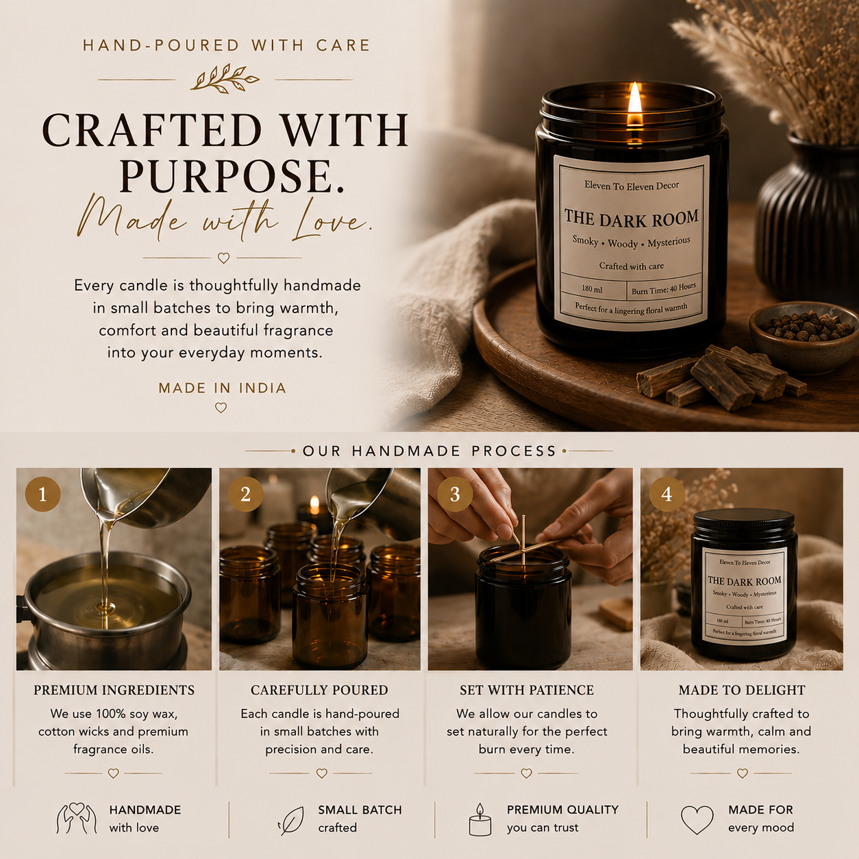 Soy Wax Scented Candle Amber Glass Jar: The Dark Room