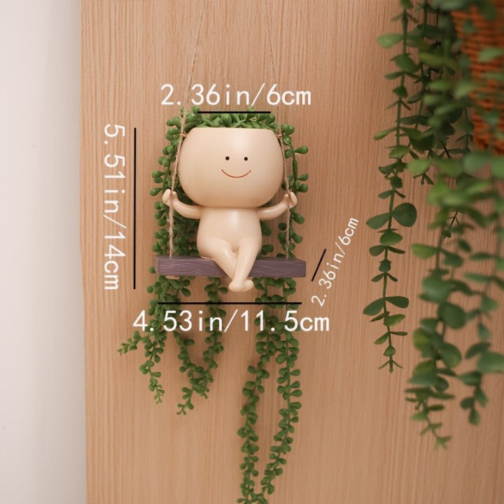 Pottery Swing Hanging Face Planter Pots for Indoor Outdoor Plants, Cute Swinging Flower Pots Succulent Plant's for String of Pearls