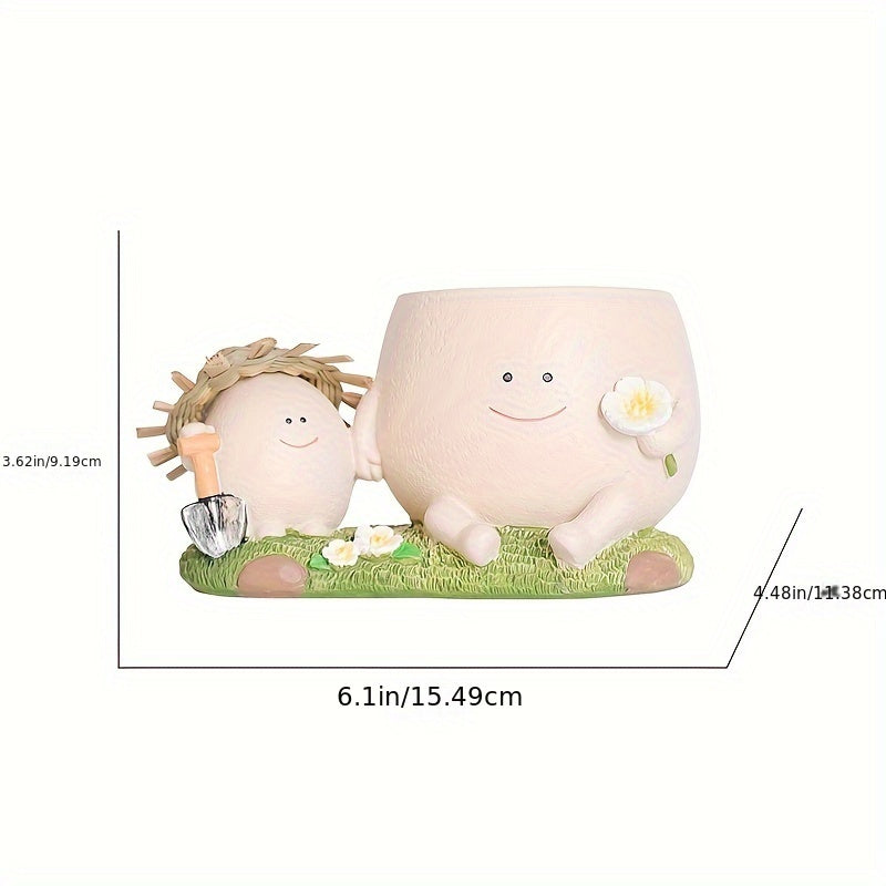 Cute Smile Face Planter Pot with Drainage Hole, Resin Head Flower Pot for Succulents, String of Pearls, Indoor Outdoor Plants, Funny Cartoon Plant Holder for Home Garden