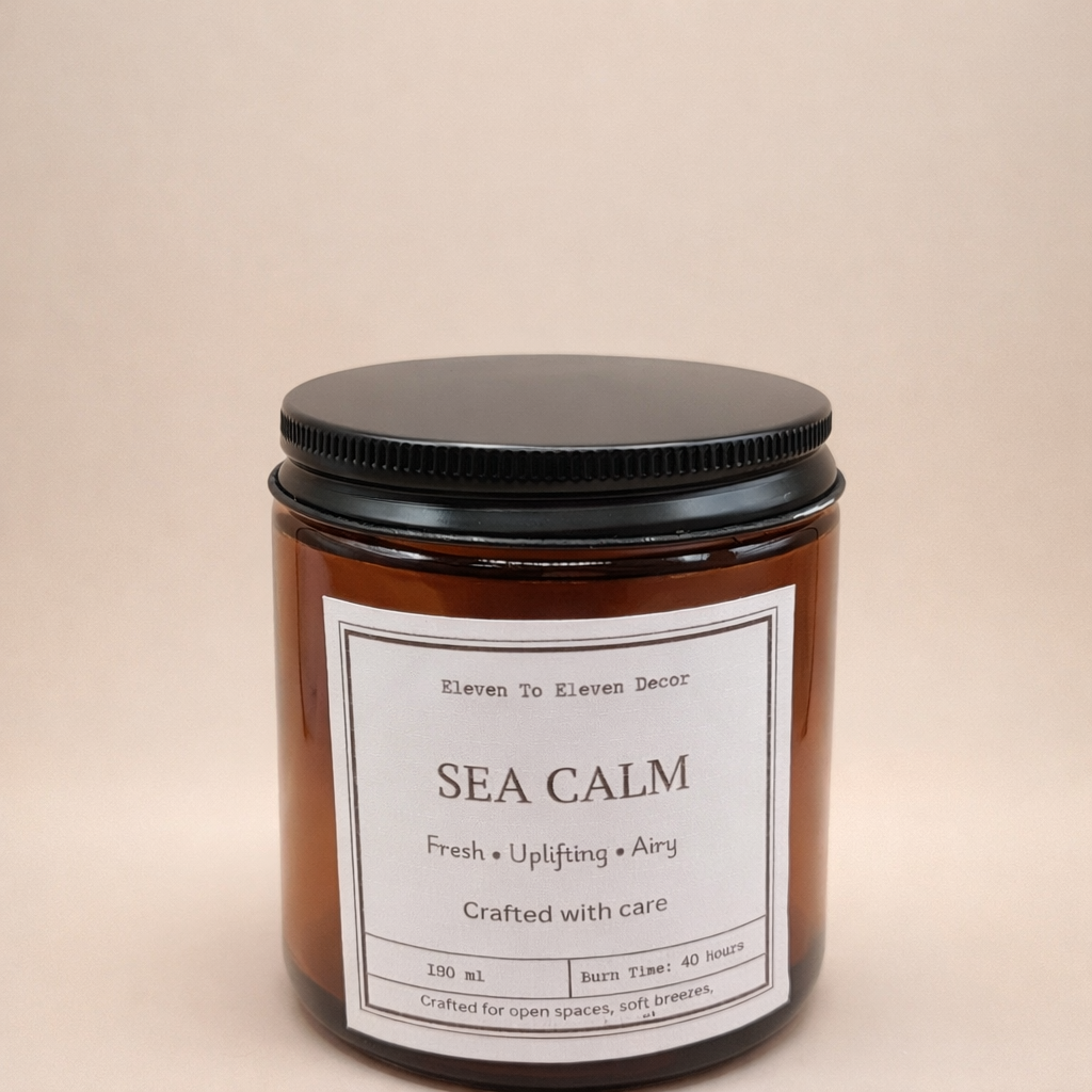 Soy Wax Scented Candle Amber Glass Jar: Sea Calm