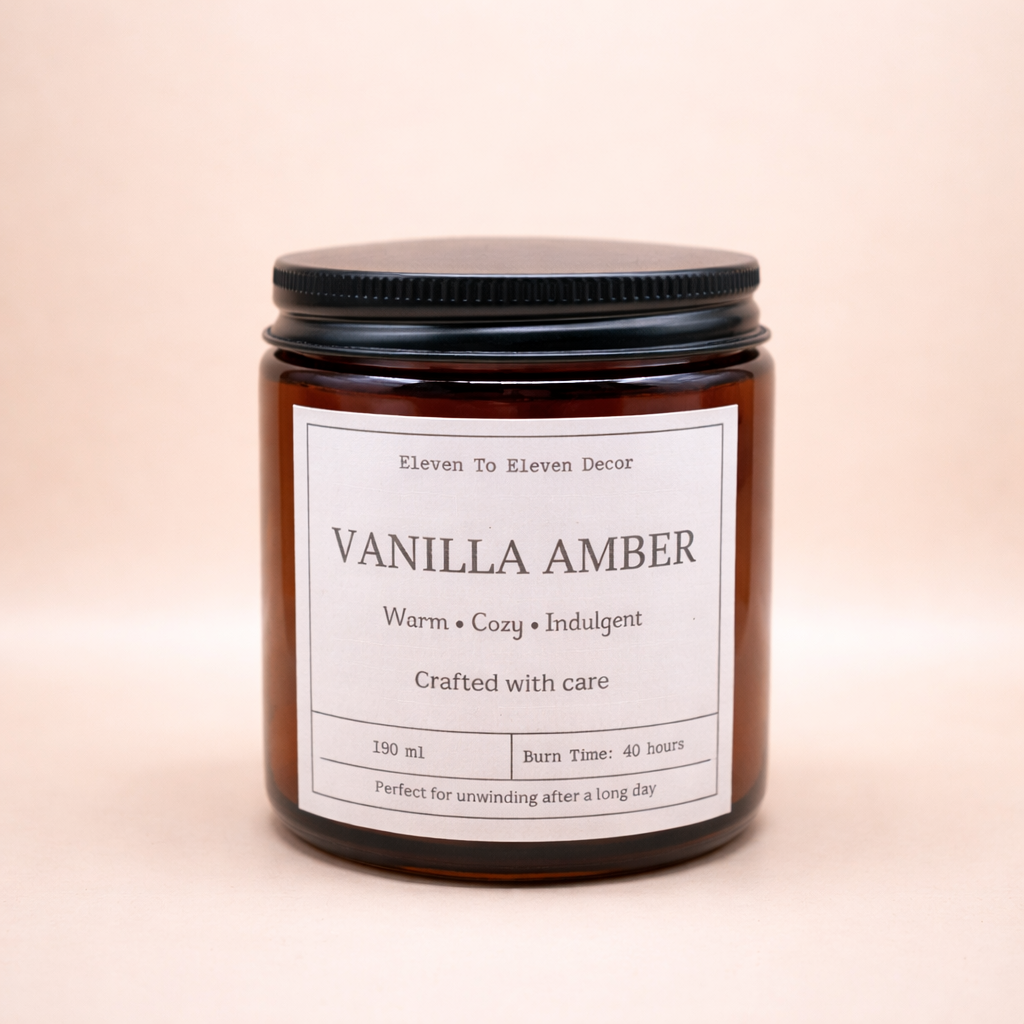 Soy Wax Scented Candle Amber Glass Jar: Vanilla Amber