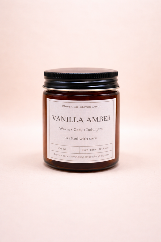 Soy Wax Scented Candle Amber Glass Jar: Vanilla Amber
