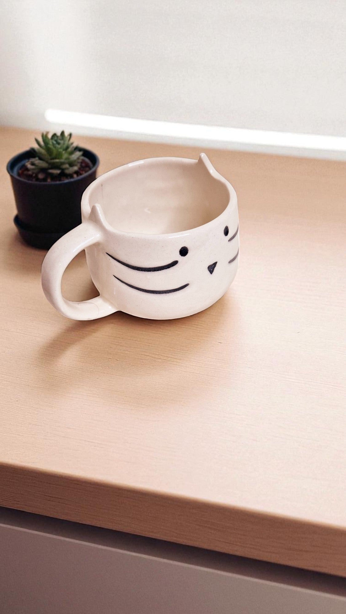 Handmade Ceramic Kitty Coffee Mug 200 ml | Cute Cat Whiskers & Ears Design Cup | Stoneware Tea, Milk & Hot Chocolate Mug | Adorable Drinkware for Kids, Girls & Cat Lovers