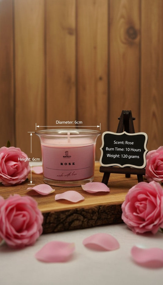 Rose Scented Jar Candle | Soy Wax Candle | 10 Hours Burn Time | 120g Aromatherapy Glass Candle for Home Decor, Meditation, Spa, Romantic Dinner & Gifting