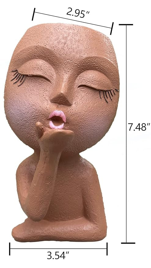 Cute Lady Succulent Resin Planter Pots Closed Eyes for Garden Home Decor(Brown)