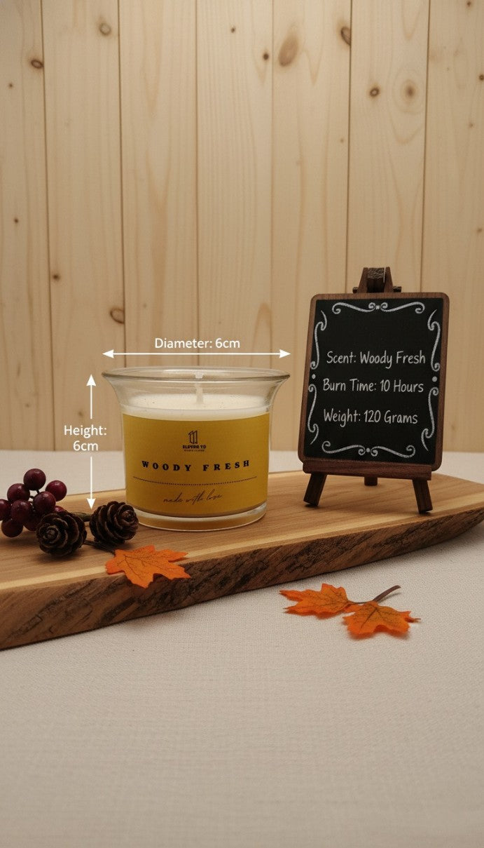 Woody Fresh Scented Jar Candle | 120g Soy Wax Candle | Premium Woody Aroma | 10 Hours Burn Time | Home Decor, Meditation, Spa, Relaxation & Gifting