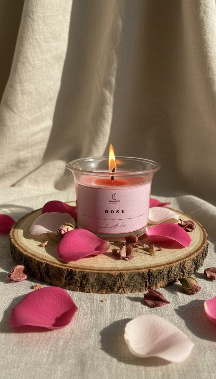 Rose Scented Jar Candle | Soy Wax Candle | 10 Hours Burn Time | 120g Aromatherapy Glass Candle for Home Decor, Meditation, Spa, Romantic Dinner & Gifting