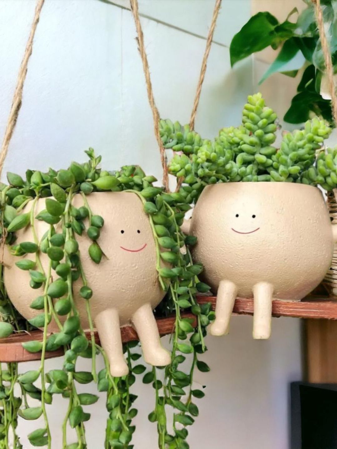 Hanging Smiley Planter Pot – Cute Swing Style Resin Pot for Succulents, Balcony & Indoor Outdoor Home Décor | No Plants or Floral Included (Swing Face Planter Pot)