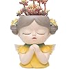 Angel Succulent Planter Pot, Cute Praying Girl Resin Flower Pot with Drainage, Mini Indoor Plant Holder for Succulents, Cactus & Desk Decor, Home Office Gift, Yellow