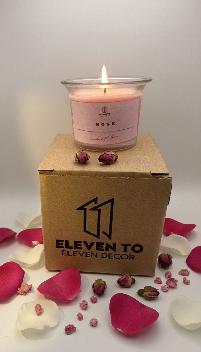 Rose Scented Jar Candle | Soy Wax Candle | 10 Hours Burn Time | 120g Aromatherapy Glass Candle for Home Decor, Meditation, Spa, Romantic Dinner & Gifting
