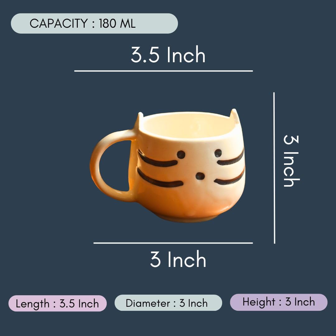 Handmade Ceramic Kitty Coffee Mug 200 ml | Cute Cat Whiskers & Ears Design Cup | Stoneware Tea, Milk & Hot Chocolate Mug | Adorable Drinkware for Kids, Girls & Cat Lovers