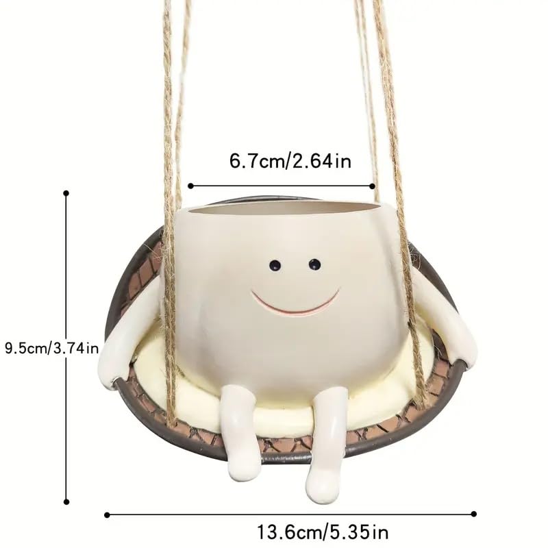 Hanging Swing Face Planter | Cute Smiley Resin Pot for Indoor Outdoor Plants | Hanging Planter Basket for Balcony, Garden, Kids Room, Office | No Plants or Floral Included