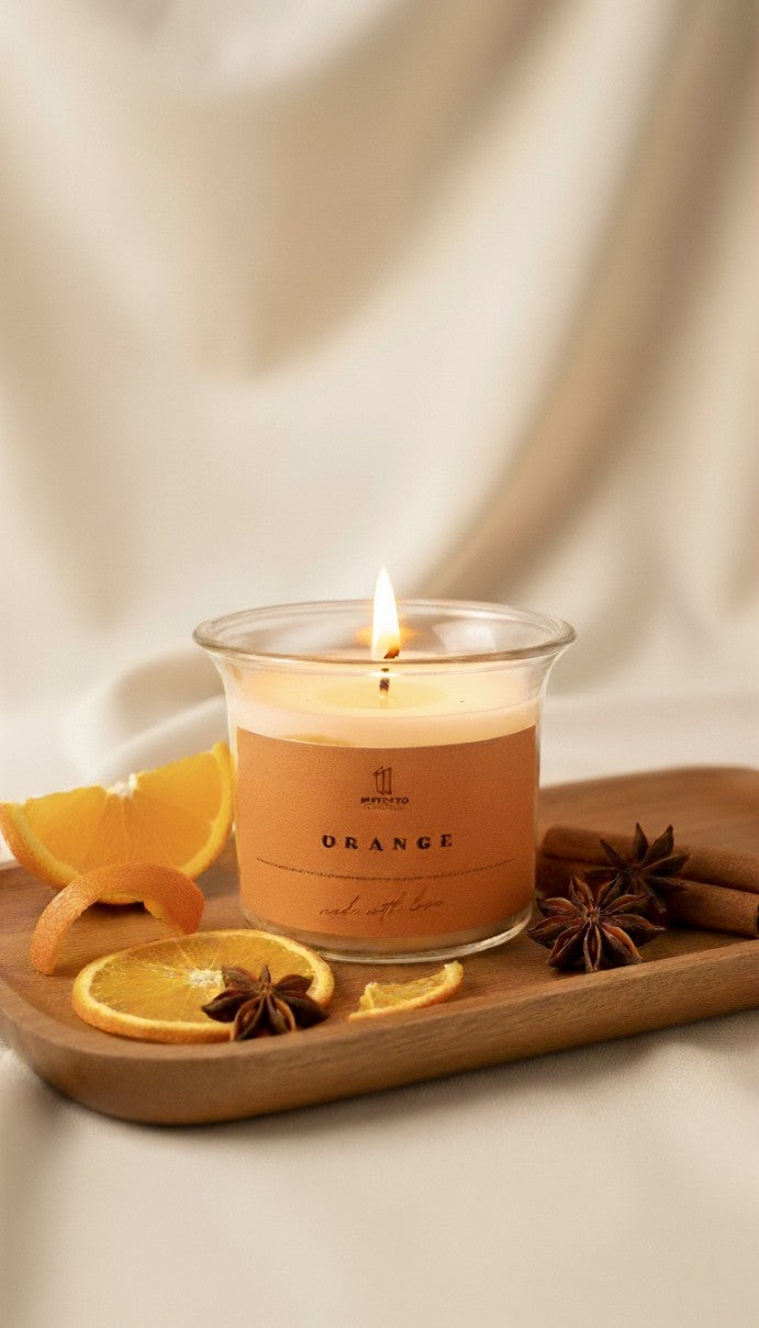 Orange Scented Aromatherapy Candle – 120gm Soy Wax | Elegant Glass Jar | 10-Hour Burn Time | Long Lasting Fragrance Candle for Home, Office, Yoga & Meditation