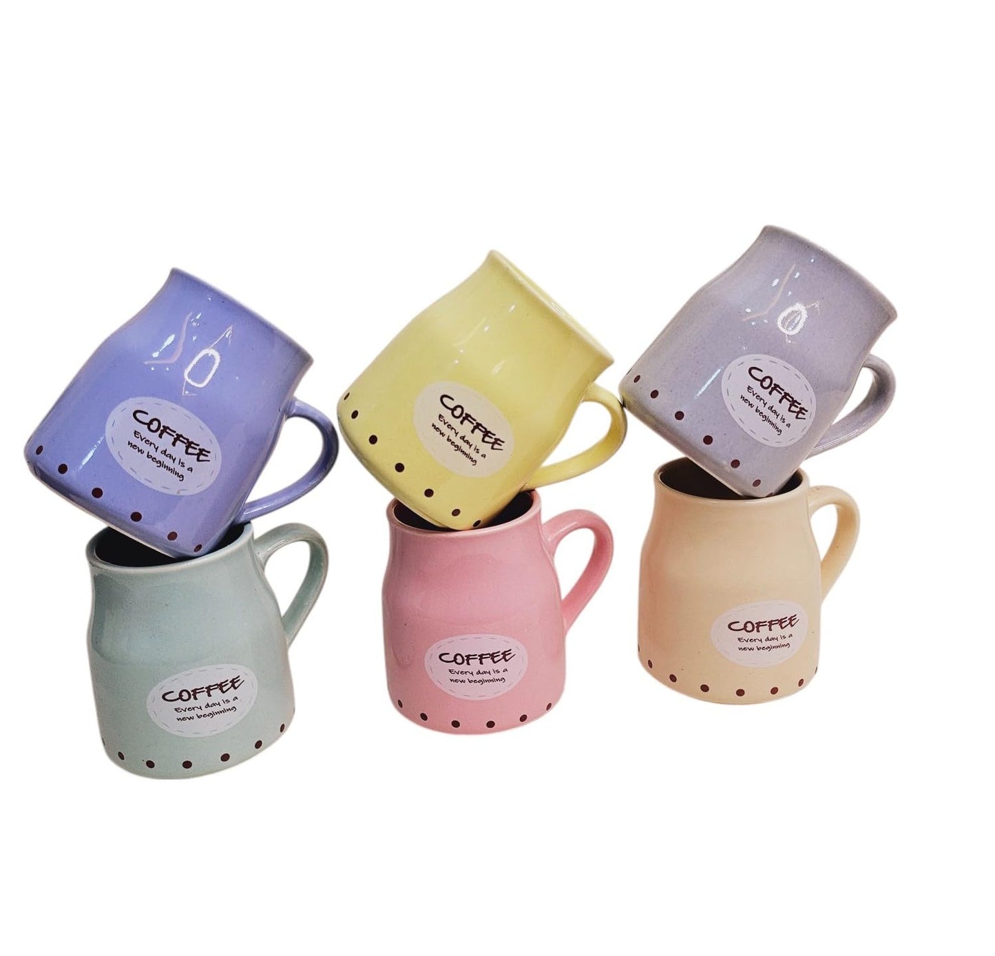 Handmade Ceramic Multicolor Coffee Mugs Set of 6 – Cane Shape Flask Design, 150ml Each | Pottery Coffee Cups | Ideal for Gifting, Kitchen & Daily Use