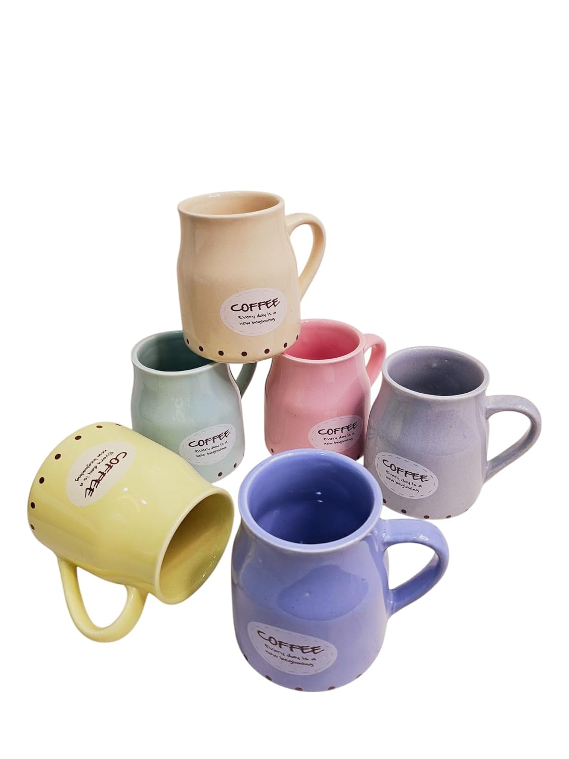Handmade Ceramic Multicolor Coffee Mugs Set of 6 – Cane Shape Flask Design, 150ml Each | Pottery Coffee Cups | Ideal for Gifting, Kitchen & Daily Use