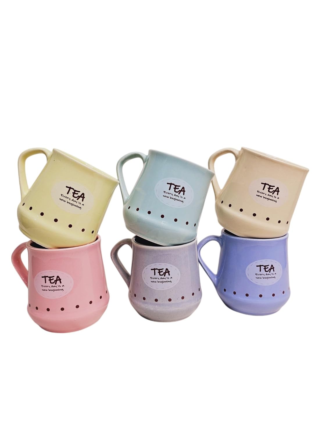 Handmade Ceramic Multicolor Mug Set of 6 – Cane Shape Flask Design, 150ml | Pottery Cups | Ideal for Gifting, Kitchen & Daily Use (Multicolor Tea Mug)