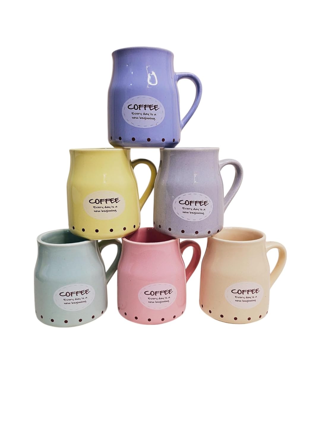 Handmade Ceramic Multicolor Coffee Mugs Set of 6 – Cane Shape Flask Design, 150ml Each | Pottery Coffee Cups | Ideal for Gifting, Kitchen & Daily Use