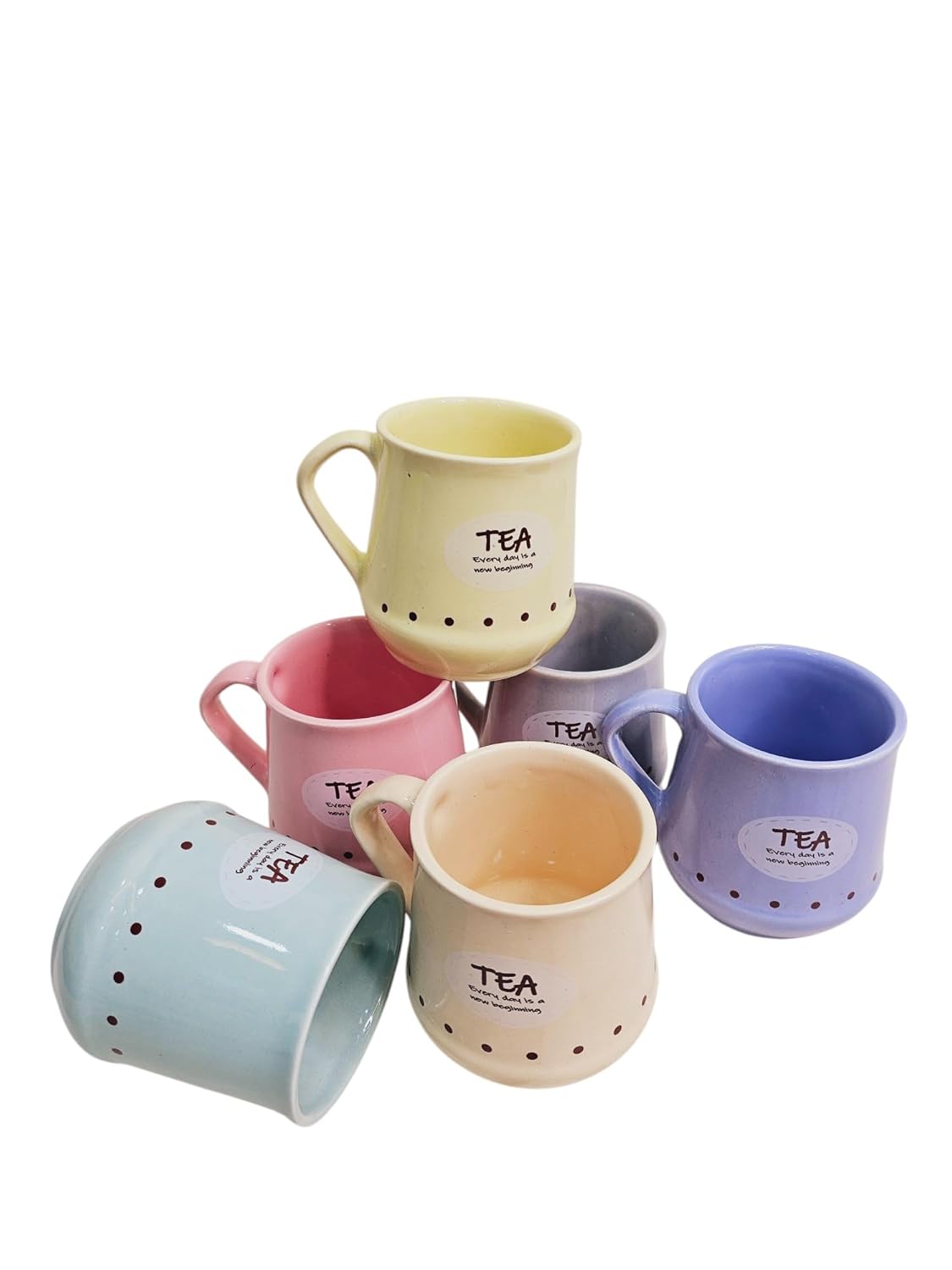 Handmade Ceramic Multicolor Mug Set of 6 – Cane Shape Flask Design, 150ml | Pottery Cups | Ideal for Gifting, Kitchen & Daily Use (Multicolor Tea Mug)
