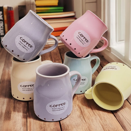Handmade Ceramic Multicolor Coffee Mugs Set of 6 – Cane Shape Flask Design, 150ml Each | Pottery Coffee Cups | Ideal for Gifting, Kitchen & Daily Use