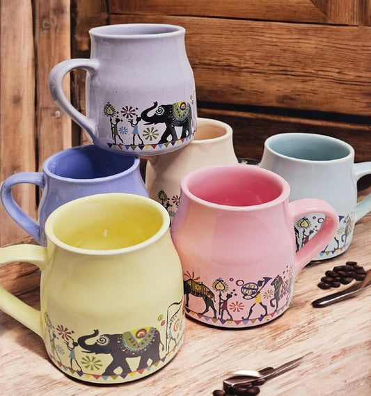 Handmade Ceramic Multicolor Mug Set of 6 – Cane Shape Flask Design, 150ml | Pottery Cups | Ideal for Gifting, Kitchen & Daily Use (Rajasthani Tea Cups)