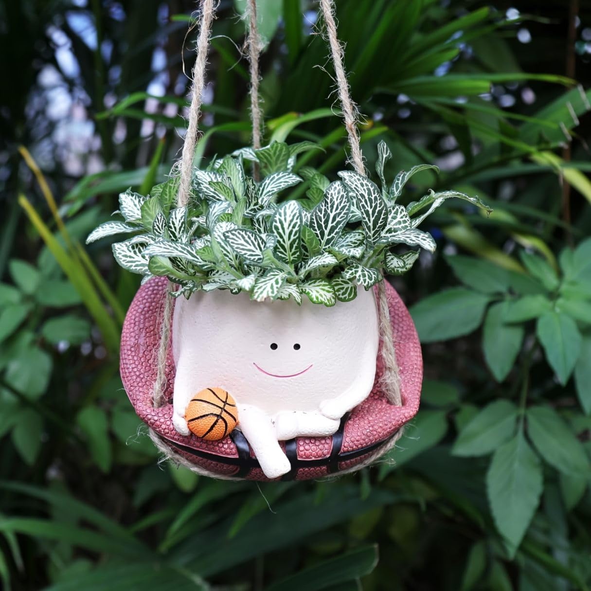 Hanging Swing Face Planter | Cute Resin Pot with Basketball Design | Indoor Outdoor Decorative Basket Planter for Balcony, Garden, Home, Office | No Plants or Floral Included