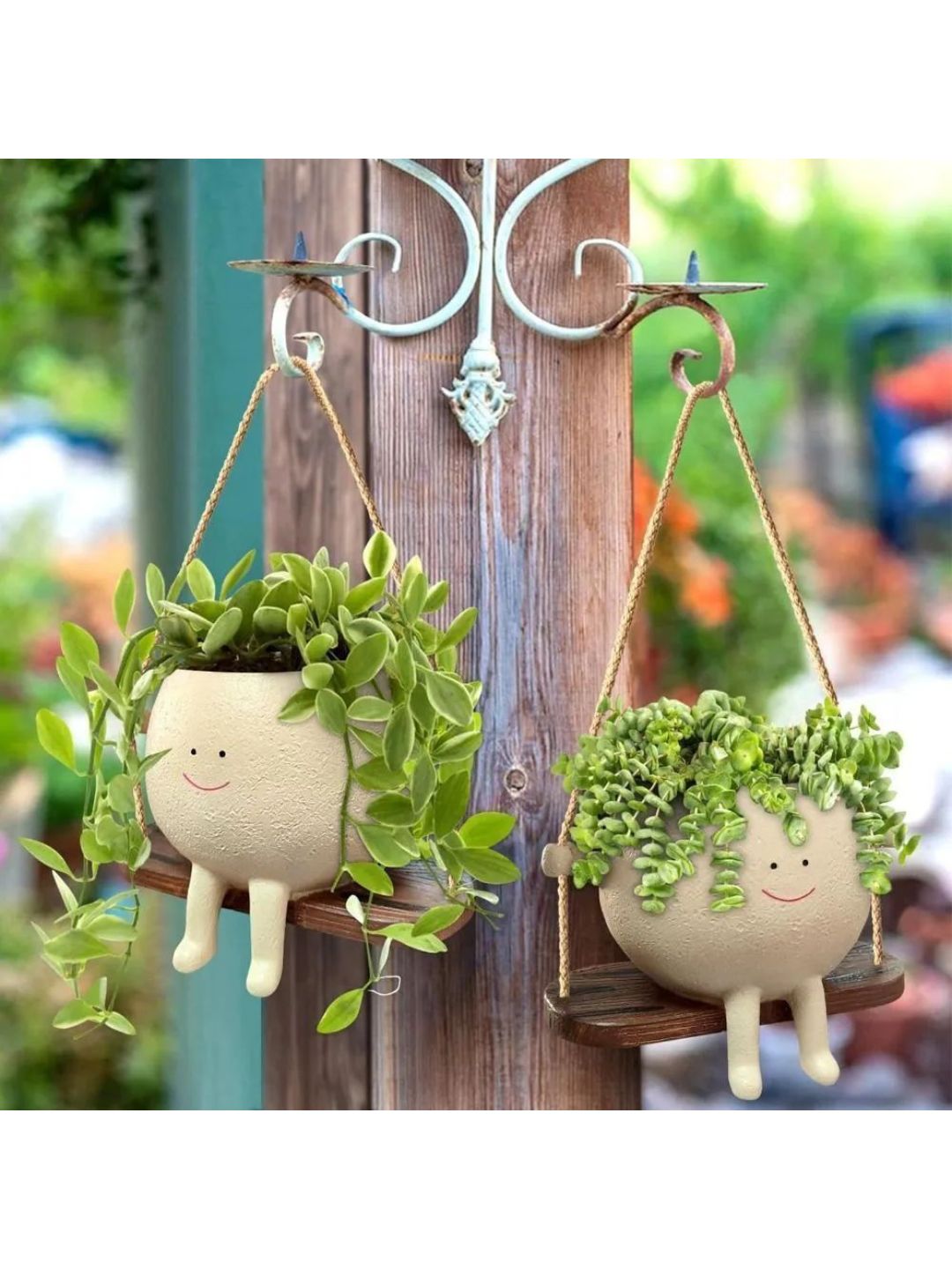 Hanging Smiley Planter Pot – Cute Swing Style Resin Pot for Succulents, Balcony & Indoor Outdoor Home Décor | No Plants or Floral Included (Swing Face Planter Pot)