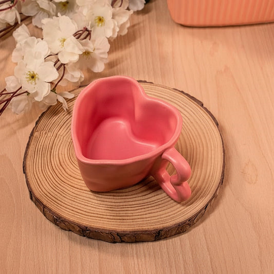 Romantic Pink Heart-Shaped Love-Themed Ceramic Coffee Mug with Curved Handle Cup for Couples, Girlfriend, Home & Office Décor