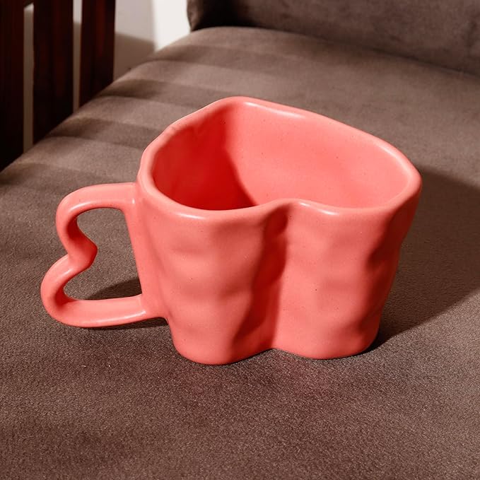 Romantic Pink Heart-Shaped Love-Themed Ceramic Coffee Mug with Curved Handle Cup for Couples, Girlfriend, Home & Office Décor