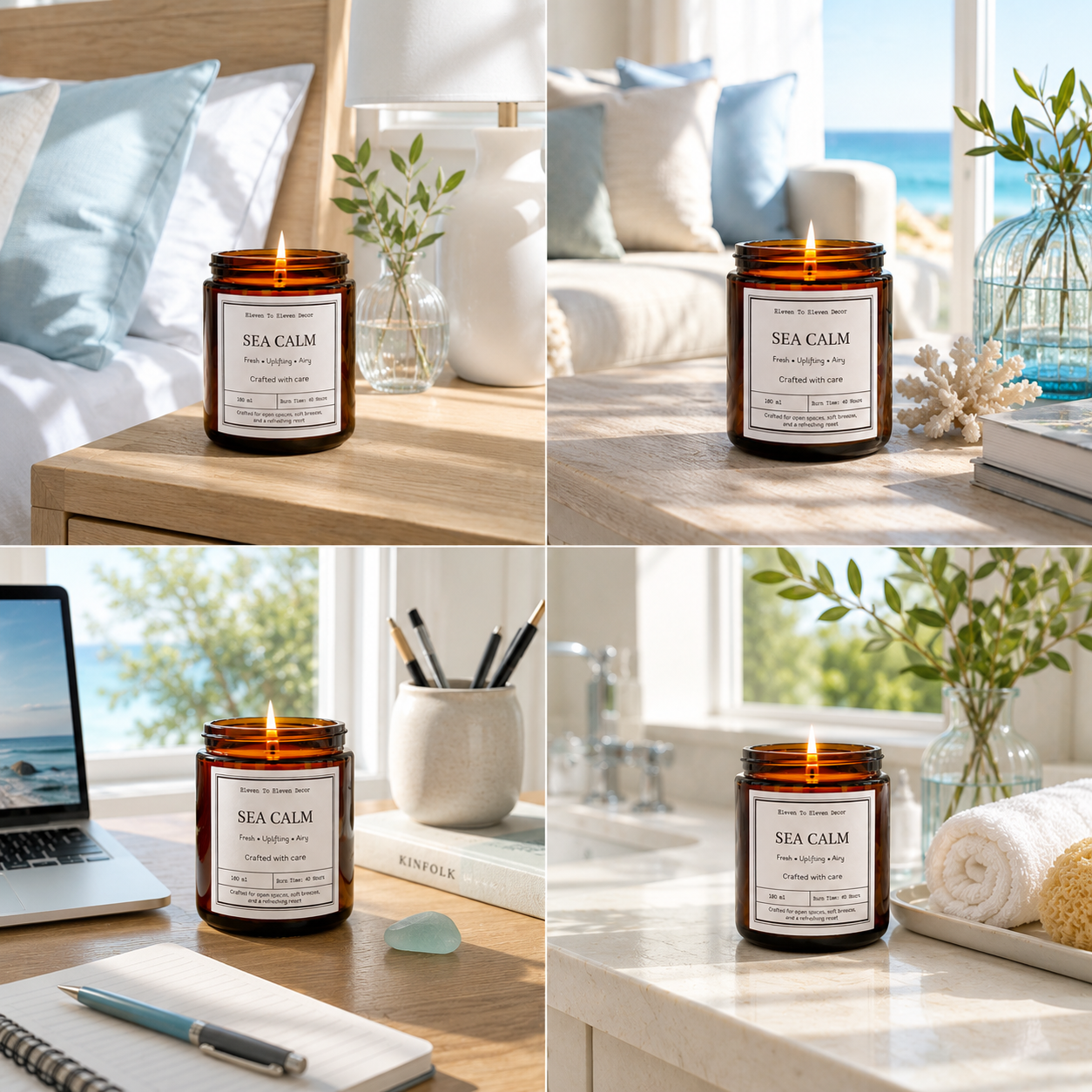 Soy Wax Scented Candle Amber Glass Jar: Sea Calm