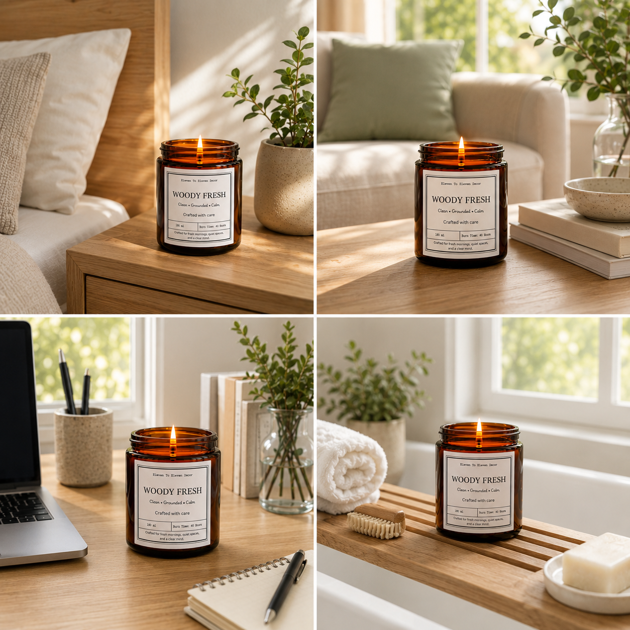 Soy Wax Scented Candle Amber Glass Jar: Woody Fresh