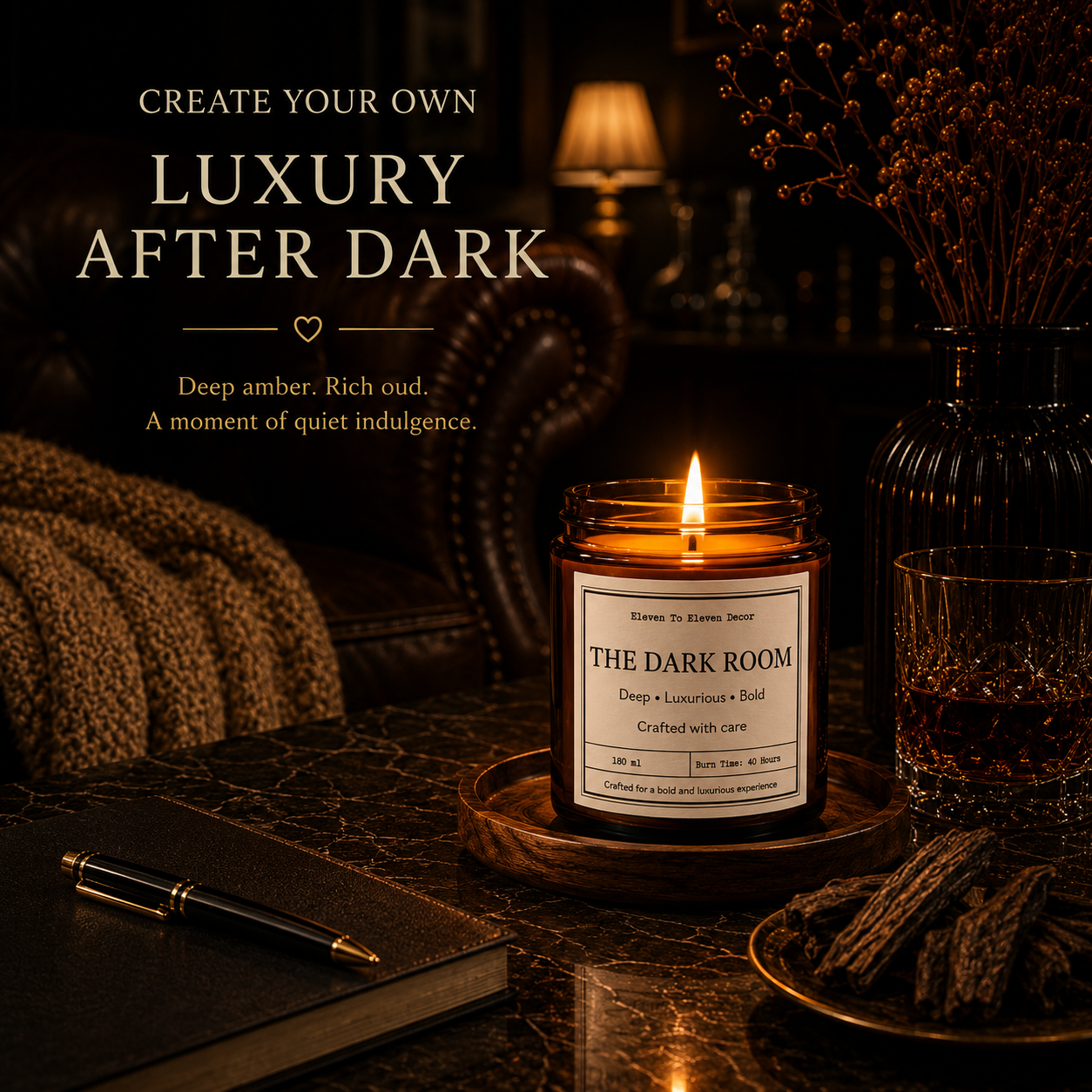 Soy Wax Scented Candle Amber Glass Jar: The Dark Room