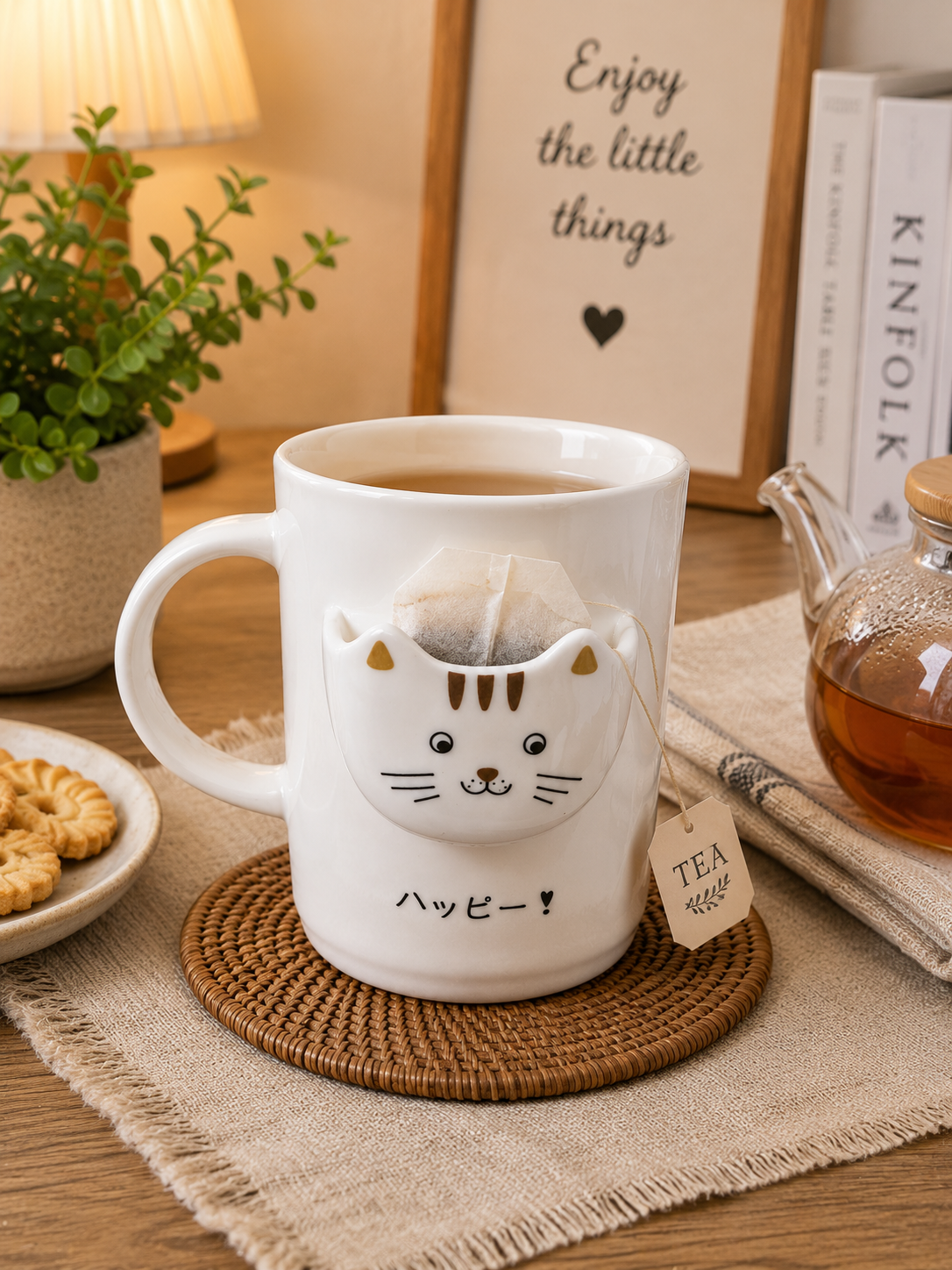 Eleven to Eleven Cute Cat Ceramic Mug with Lid and Spoon | Coffee & Tea Mug | Large Capacity Ceramic Cup | Office Desk Mug | Gift for Women, Men & Cat Lovers (400ml - Brown)