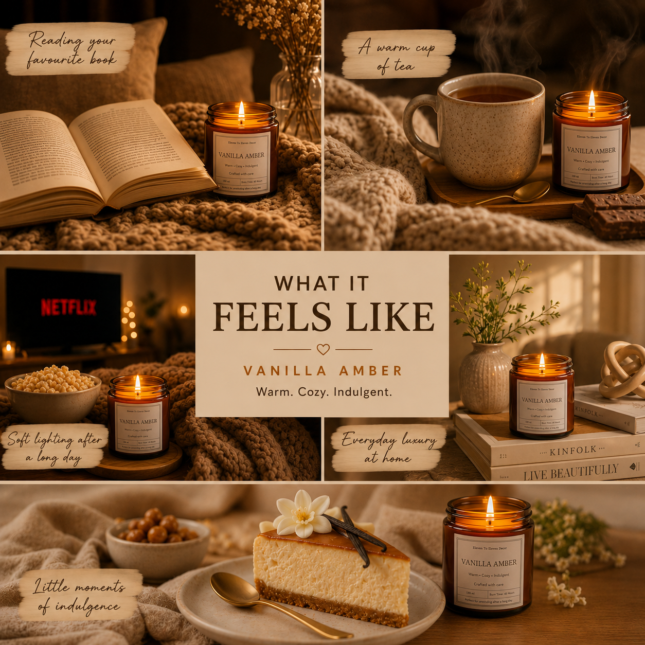 Soy Wax Scented Candle Amber Glass Jar: Vanilla Amber