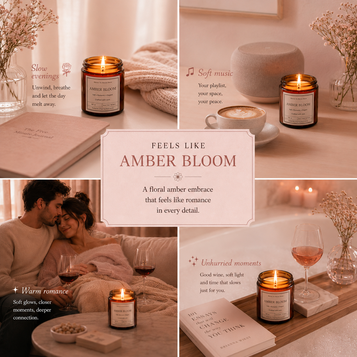 Soy Wax Scented Candle Amber Glass Jar: Amber Bloom