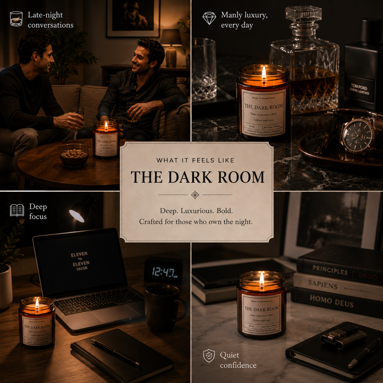 Soy Wax Scented Candle Amber Glass Jar: The Dark Room