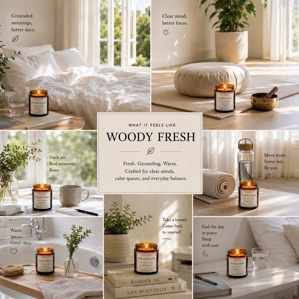 Soy Wax Scented Candle Amber Glass Jar: Woody Fresh