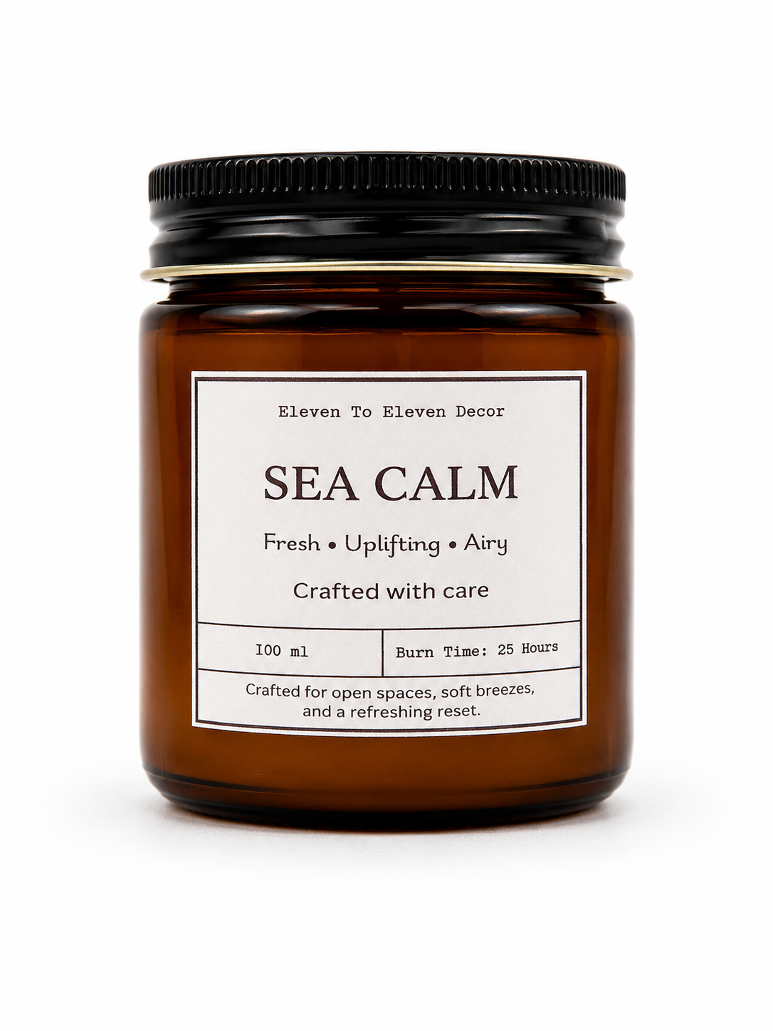 Soy Wax Scented Candle Amber Glass Jar: Sea Calm