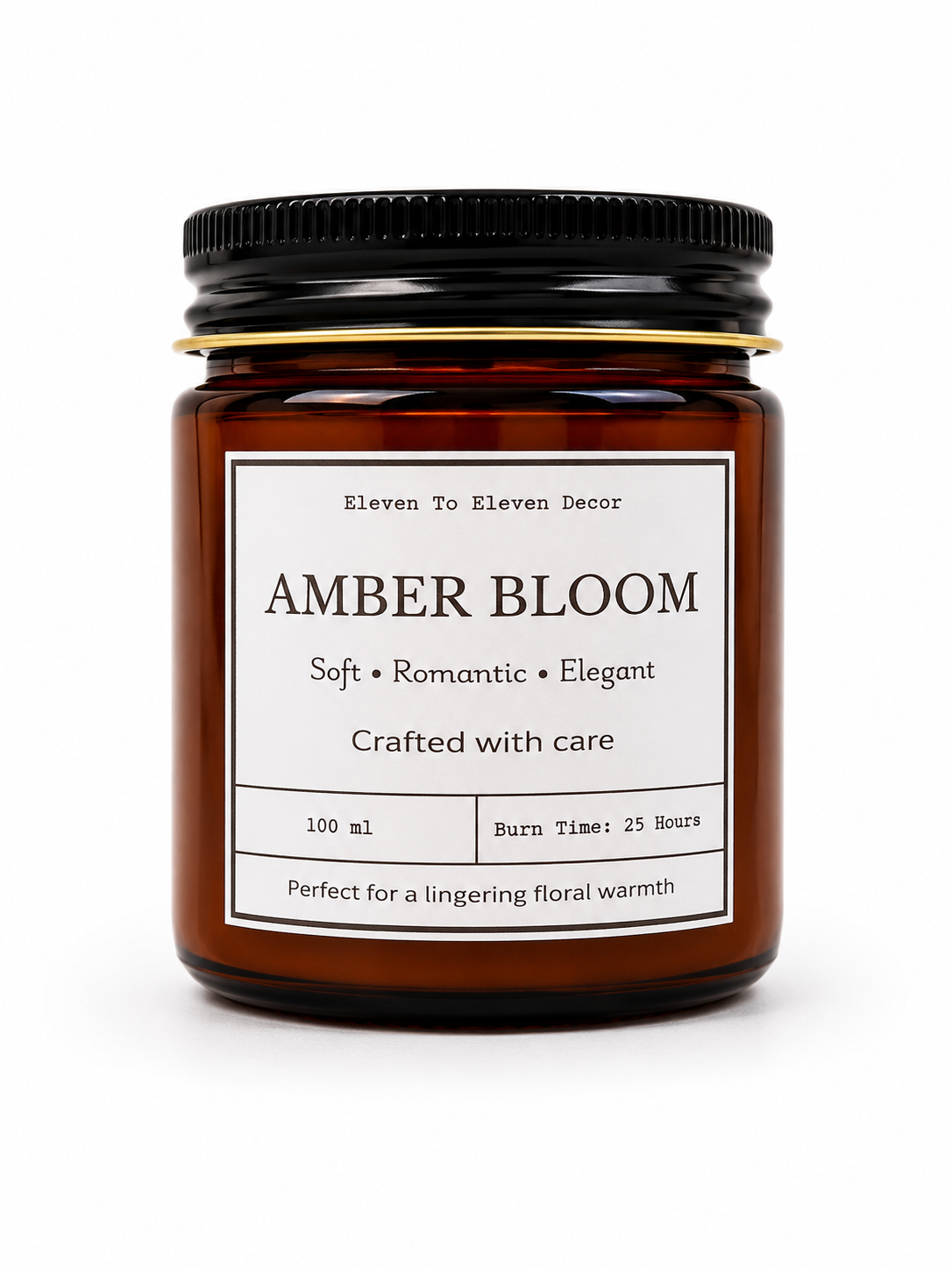 Soy Wax Scented Candle Amber Glass Jar: Amber Bloom