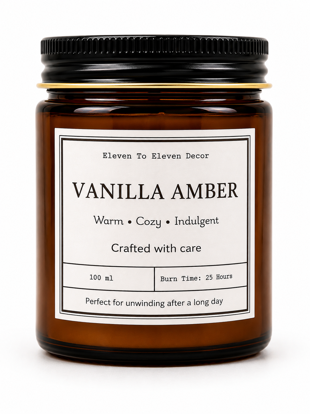 Soy Wax Scented Candle Amber Glass Jar: Vanilla Amber