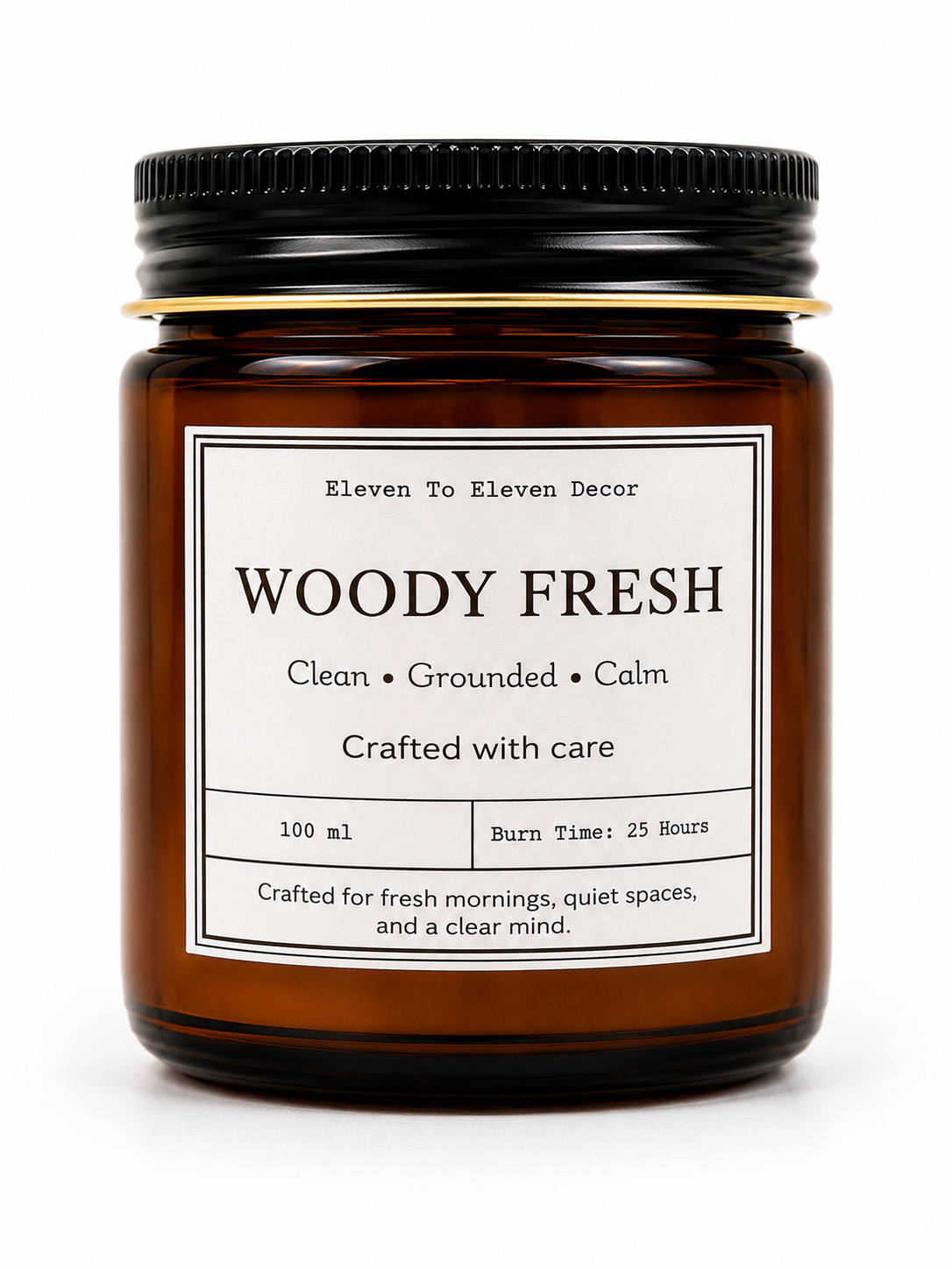 Soy Wax Scented Candle Amber Glass Jar: Woody Fresh