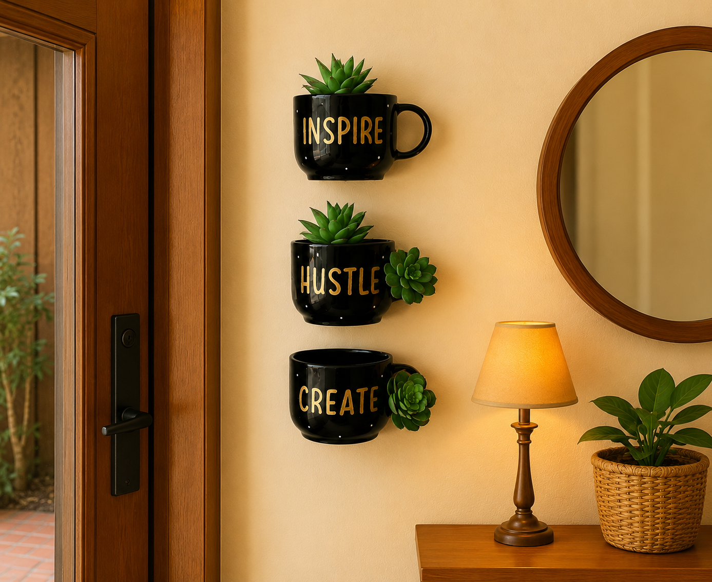 Wall Mounted Ceramic Half Cup Planters (Set of 3) – Mini Succulent Pots for Indoor Plants, Space Saving Hanging Flower Pots for Home Decoration
