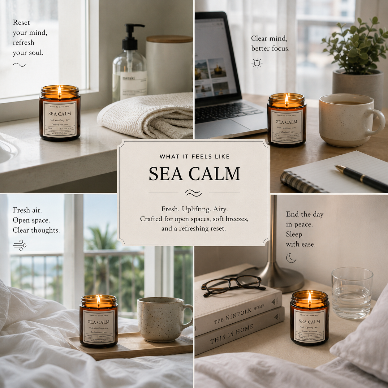 Soy Wax Scented Candle Amber Glass Jar: Sea Calm