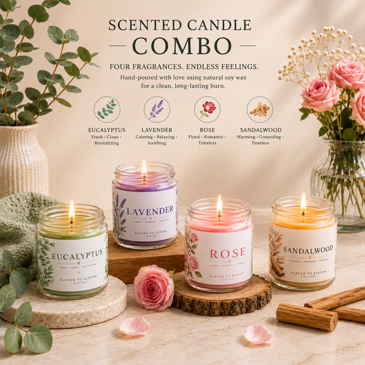 The Slow Living Collection – Discovery Set | A Curated Set of Four Handcrafted Scented Candles | 100g Each | Lavender, Rose, Eucalyptus & Sandalwood