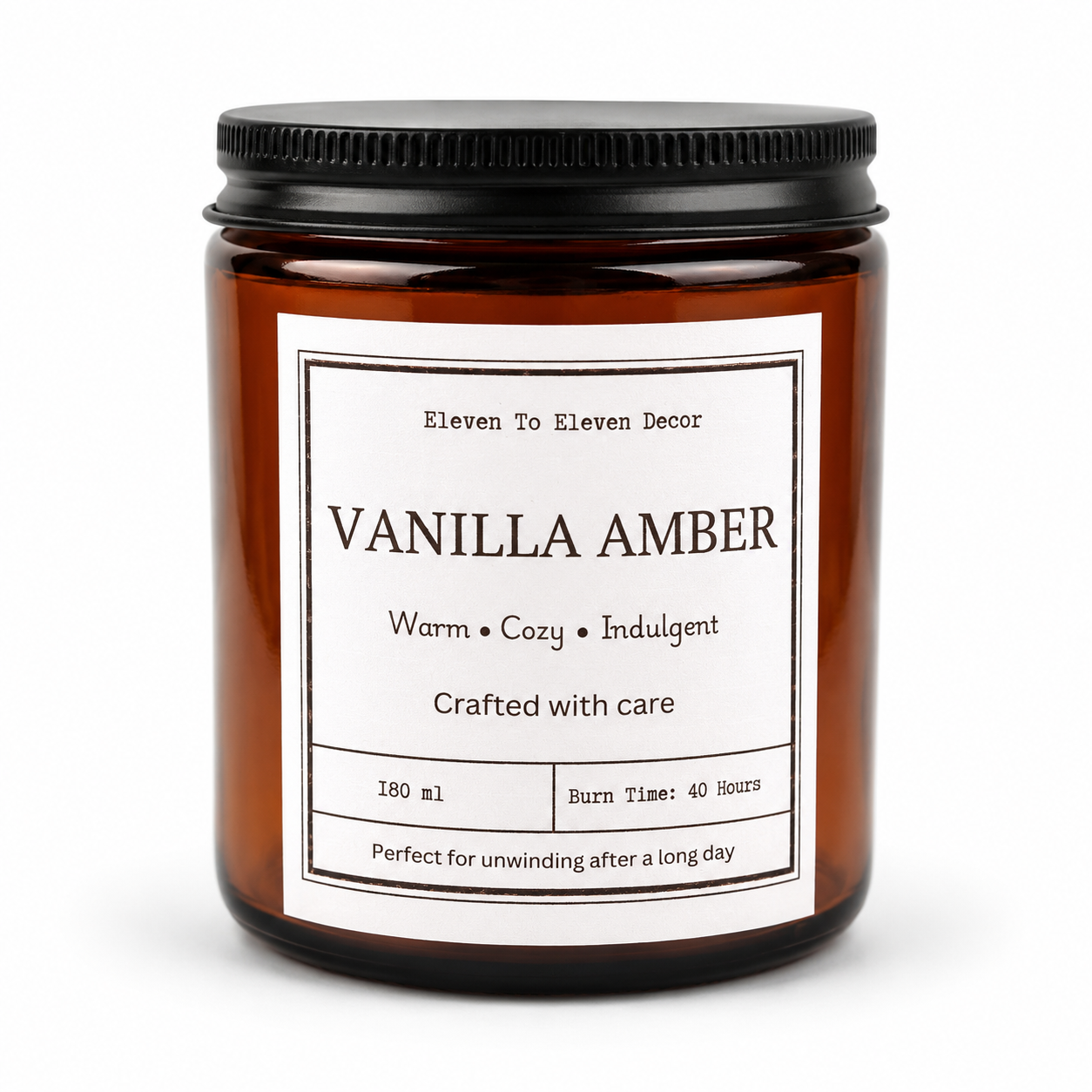Soy Wax Scented Candle Amber Glass Jar: Vanilla Amber