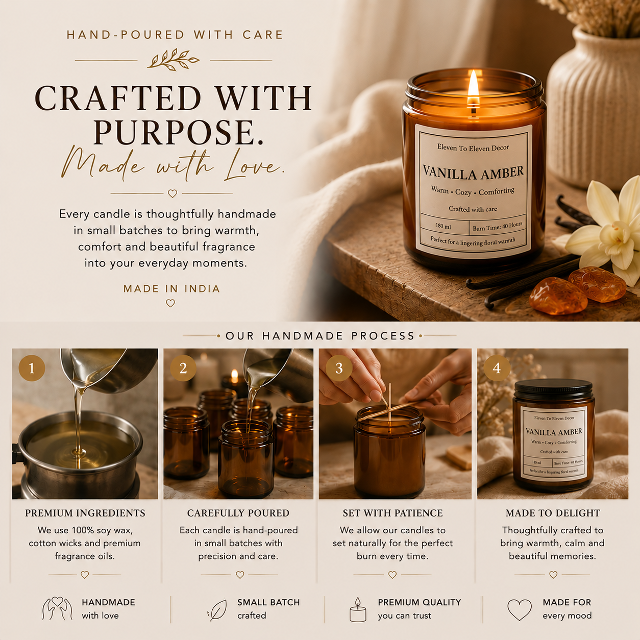 Soy Wax Scented Candle Amber Glass Jar: Vanilla Amber