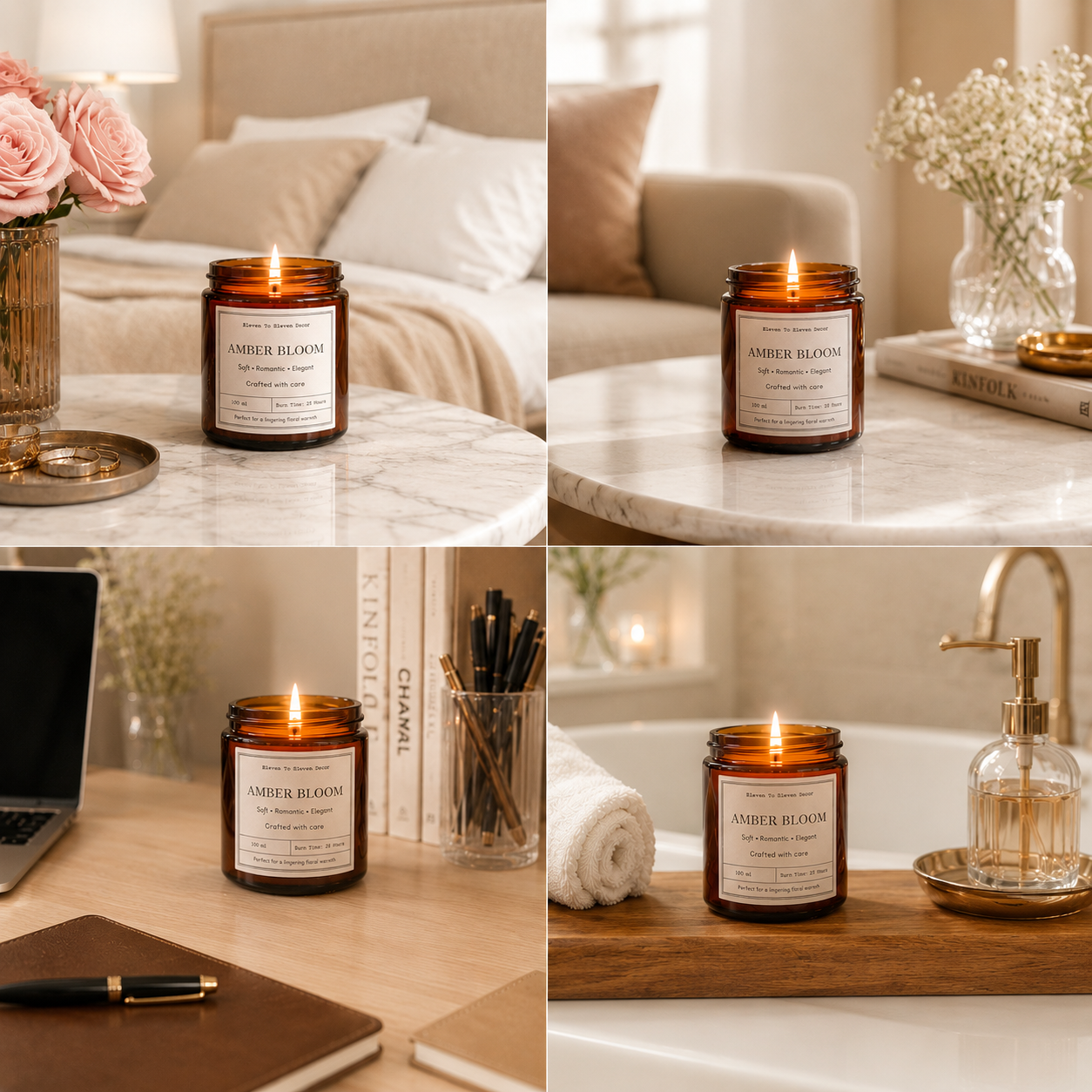 Soy Wax Scented Candle Amber Glass Jar: Amber Bloom