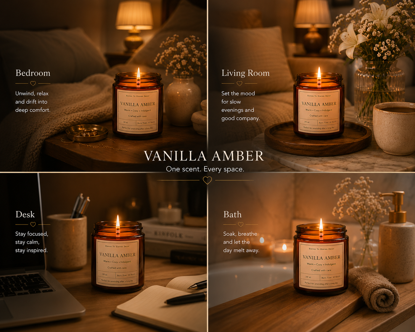 Soy Wax Scented Candle Amber Glass Jar: Vanilla Amber