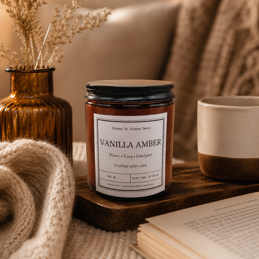 Soy Wax Scented Candle Amber Glass Jar: Vanilla Amber